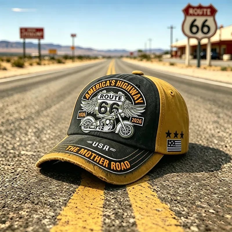 🏍️Casual baseball cap with retro motif from US Route 66 on the occasion of the 100th anniversary