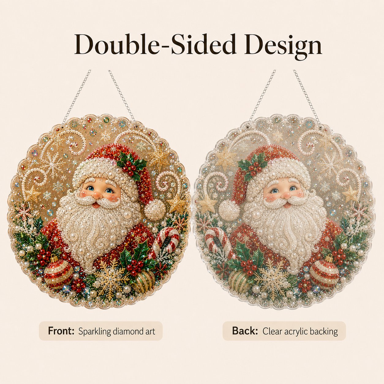 🎄 Christmas Pearl Diamond Art Acrylic Hanging Plaque Kit | Scratch-Resistant Non-Fading Board with Pearl Beads | DIY Handmade Holiday Decor 🎅💎