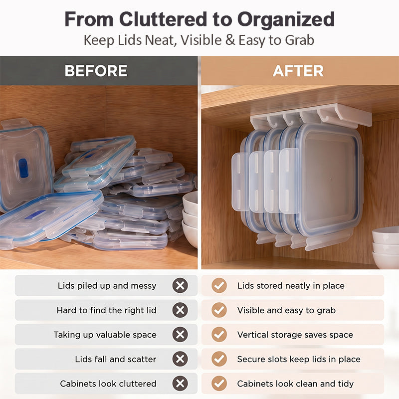 🧺📚 Food Container Lid Organiser Rack — stand them up, see them all