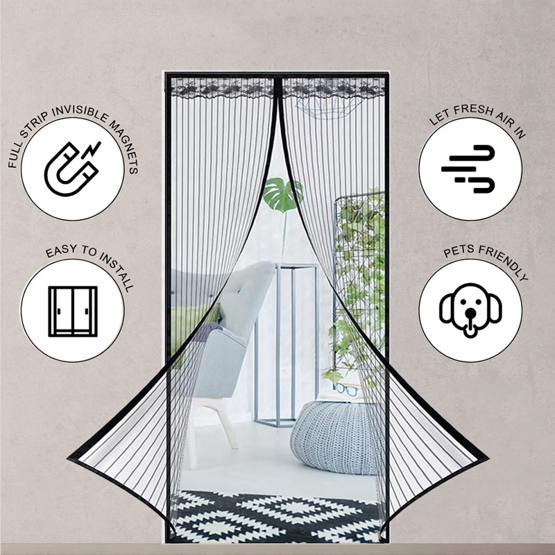 🦟 Keep pests out—installs in 2 minutes! The magnetic mesh door curtain! 🚪 Walk right in—it closes automatically! ✨