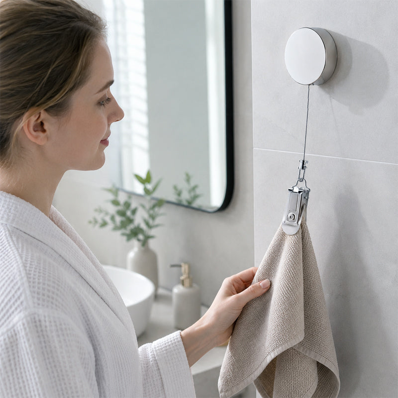🛁 Retractable Adhesive Towel Clip — Keep Your Towels Handy & Off the Floor! ✨🧻