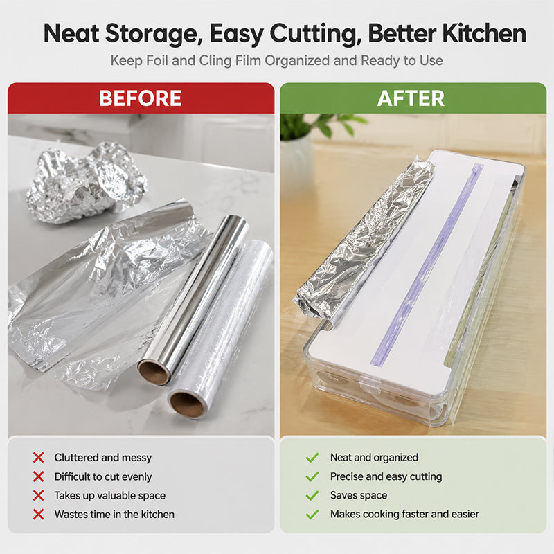 🍳 2-in-1 Kitchen Foil & Cling Film Dispenser with Sliding Cutter! ✂️