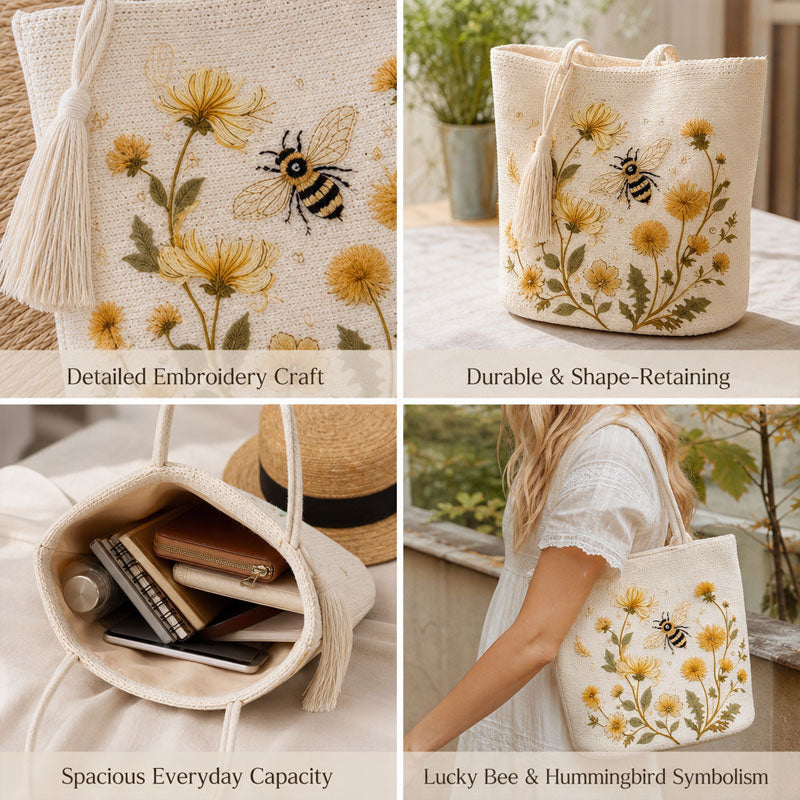 🔥Last Day 49% OFF-🐝 Handmade Crochet Bee Embroidered Tote Bag (✨2026 Limited Edition)