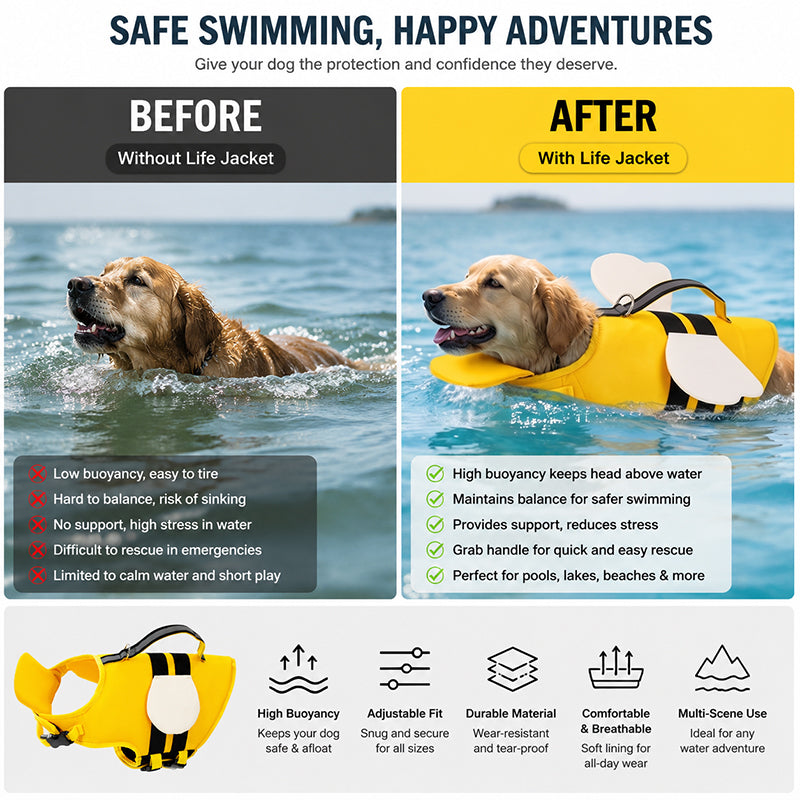 🐶🏊‍♂️Animal Design Dog Life Flotation Vest — High Buoyancy & Top Rescue Handle! ✨