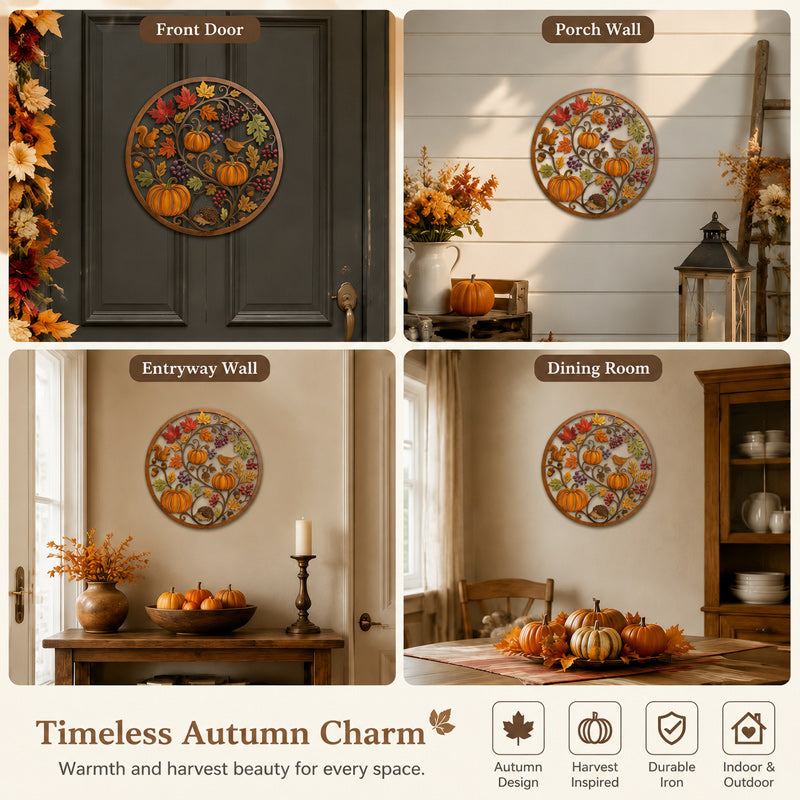 🍂🎃 Autumn Pumpkin & Animal Metal Sign — hang it up, and autumn arrives at your door