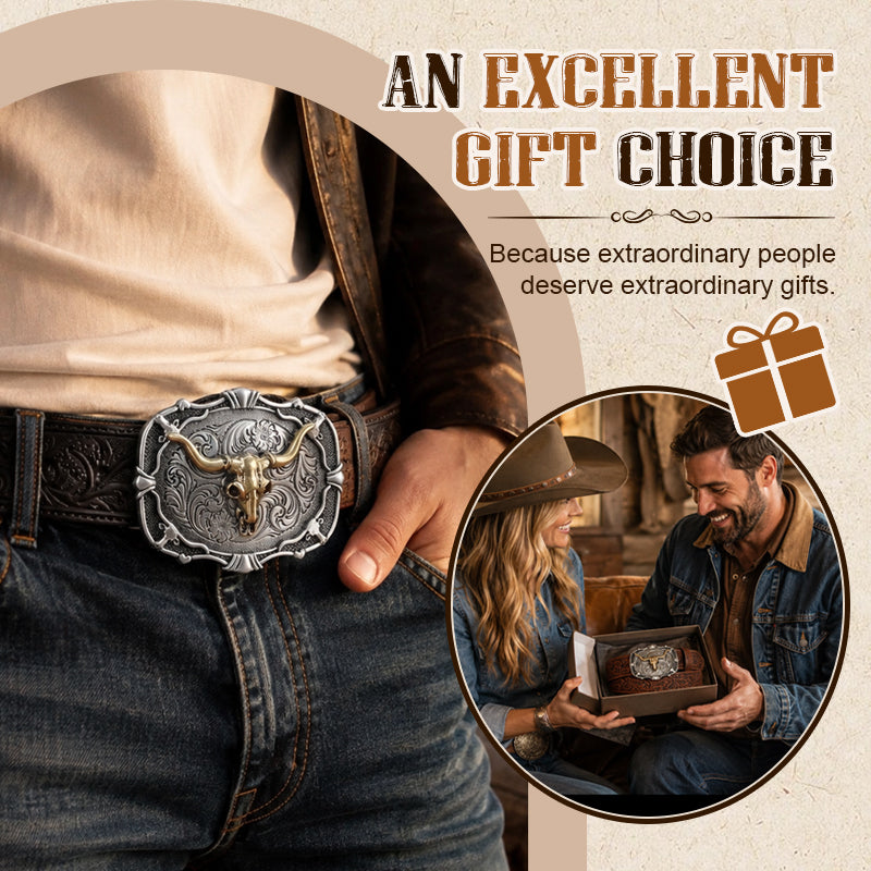 🤠🐂 Vintage Western Cowboy Bull Head Belt – a rugged statement piece for your everyday style