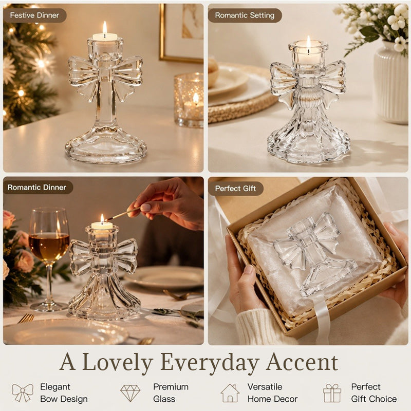 🕯️🎀 Crystal Bow Candle Holder — Romantic Table Deco