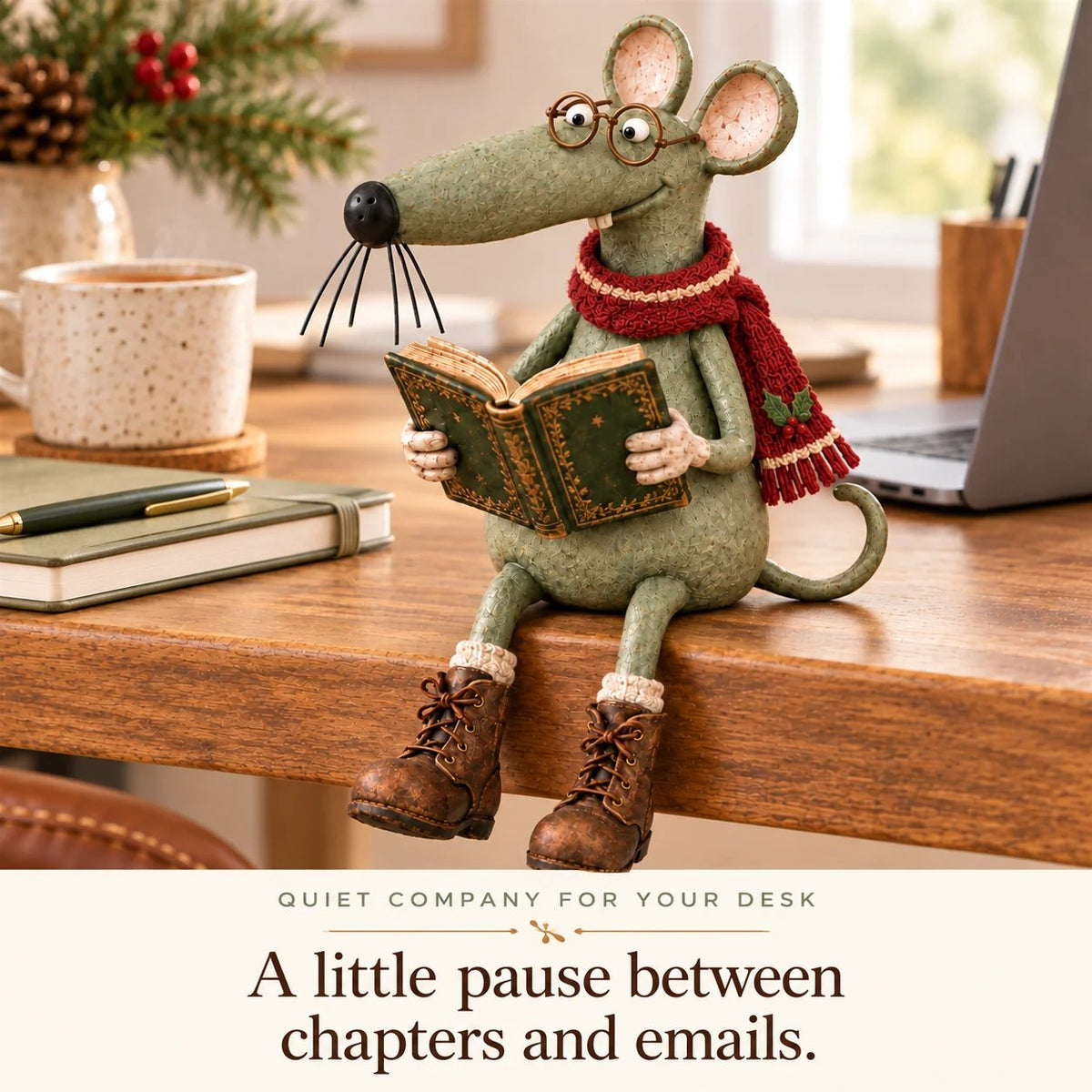 🐭📚 Whimsical Reading Mouse Shelf Sitter – a little reader for your bookshelf