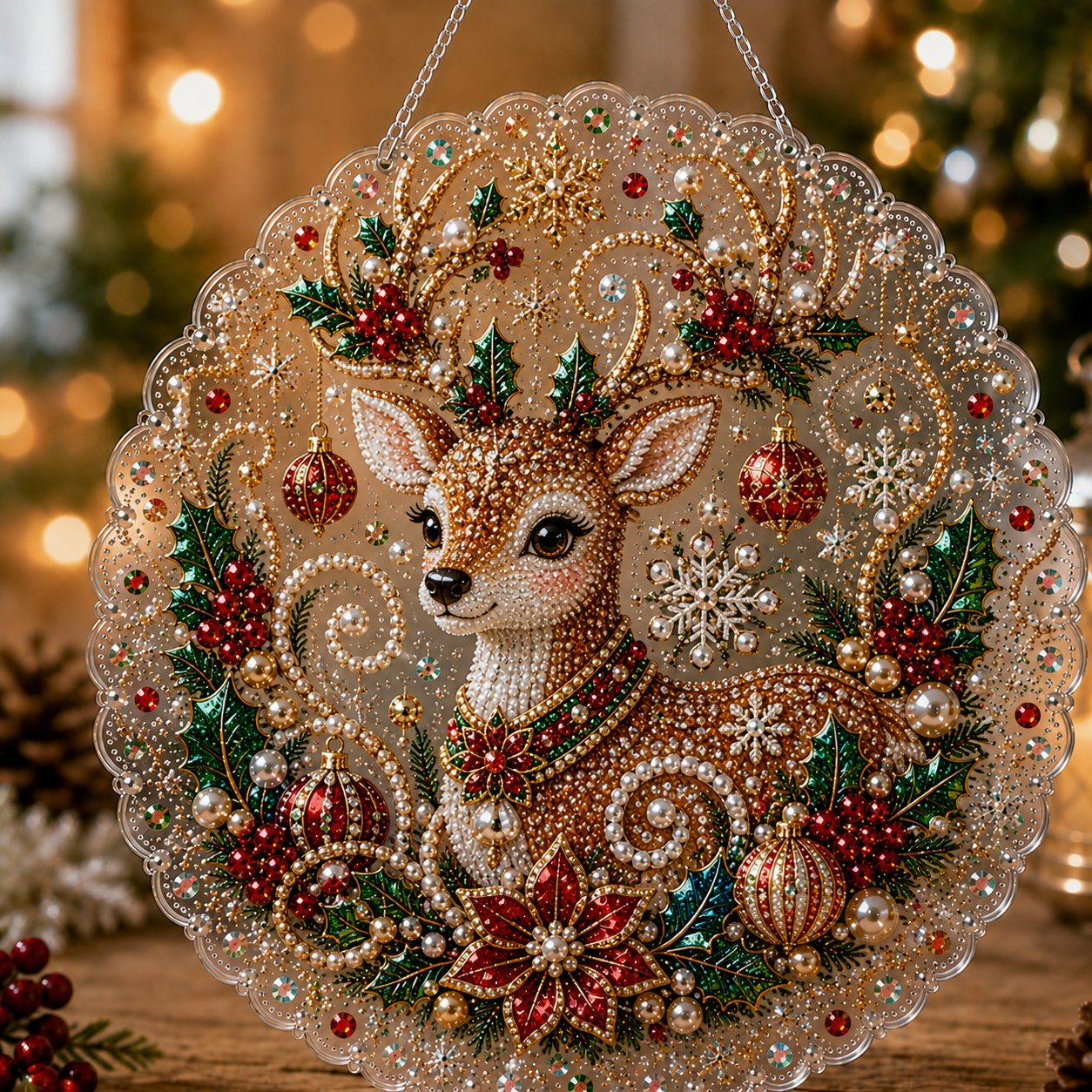 🎄 Christmas Pearl Diamond Art Acrylic Hanging Plaque Kit | Scratch-Resistant Non-Fading Board with Pearl Beads | DIY Handmade Holiday Decor 🎅💎