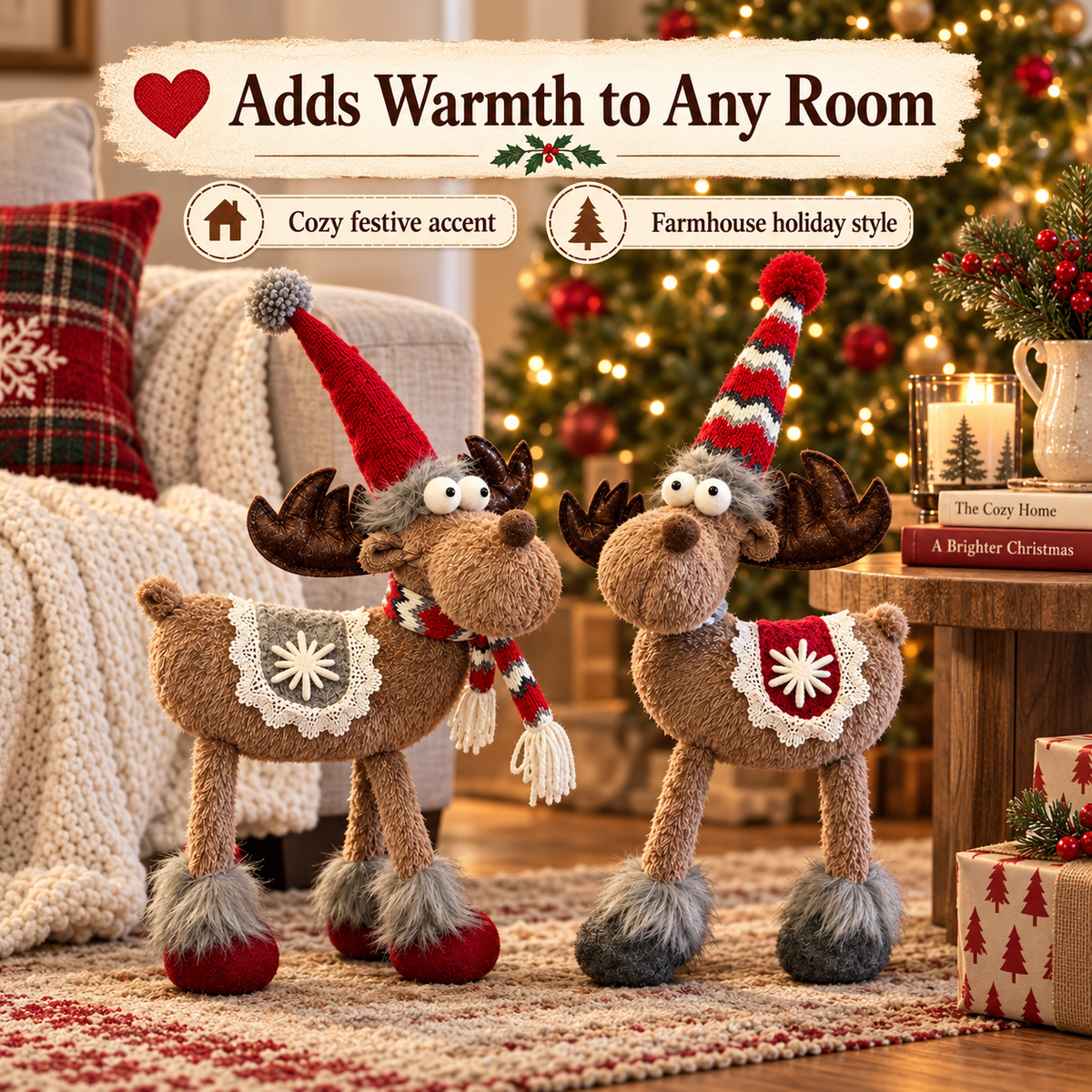 🦌🎄 Christmas Moose Figurines--a whimsical pair for cosy holiday décor