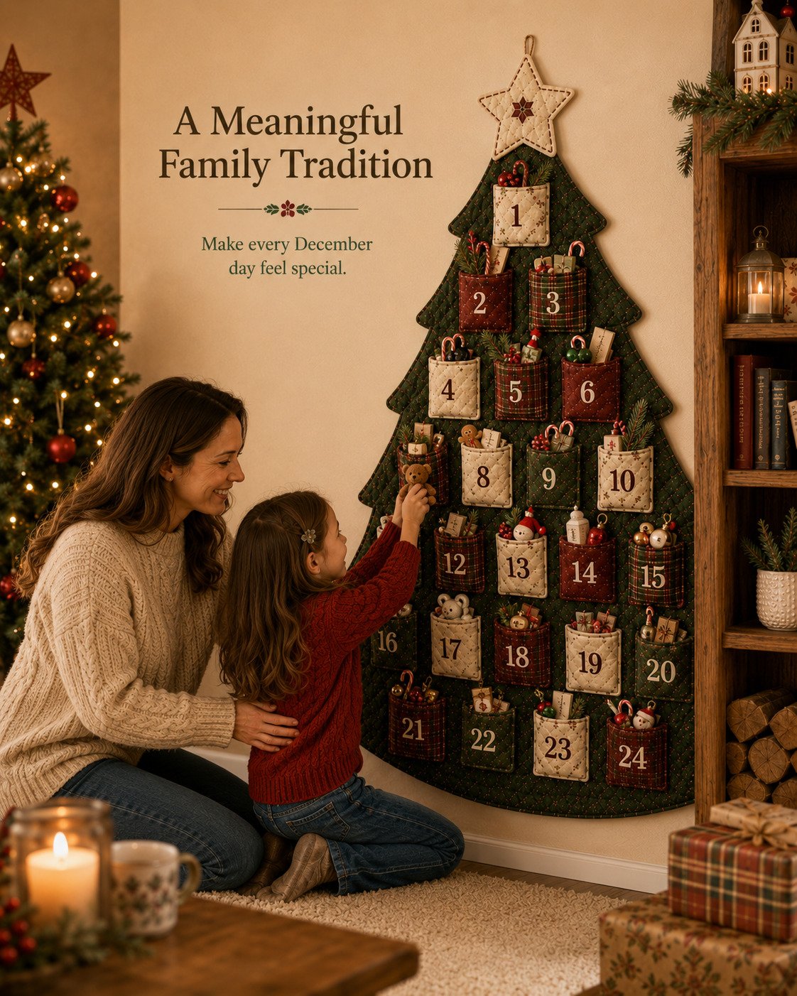 🧵🎄DIY 24-Pocket Fabric Christmas Advent Tree Kit— Craft Your Own Family Keepsake! ✨