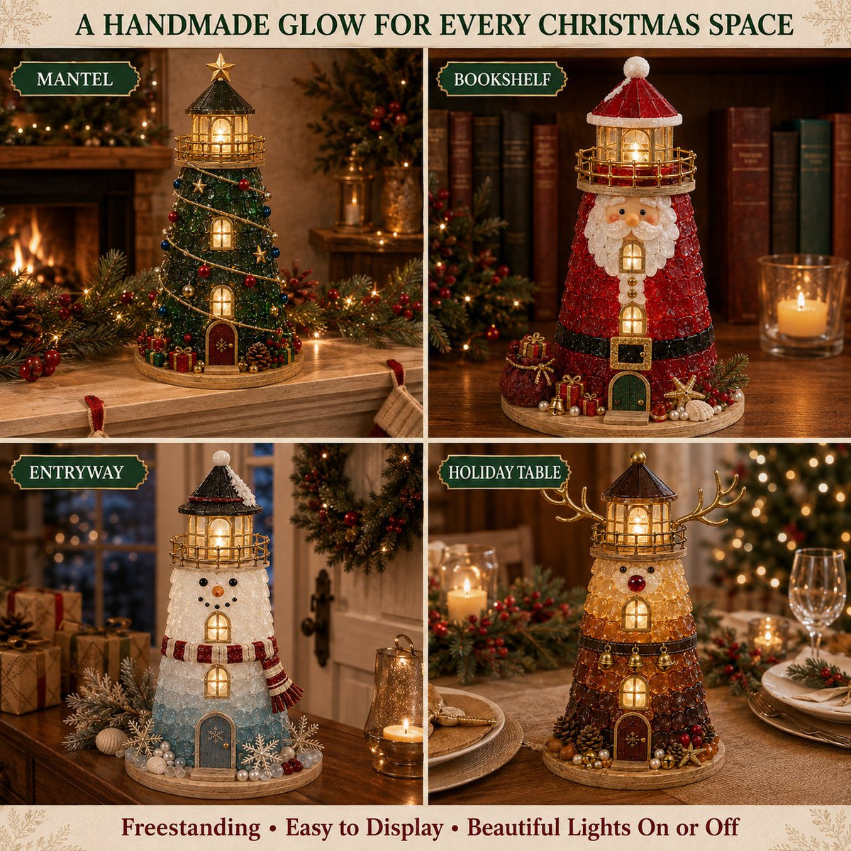 🎄 DIY Lighted Christmas Sea Glass-Style Lighthouse Kit — Create your own glowing holiday magic! ✨🕯️