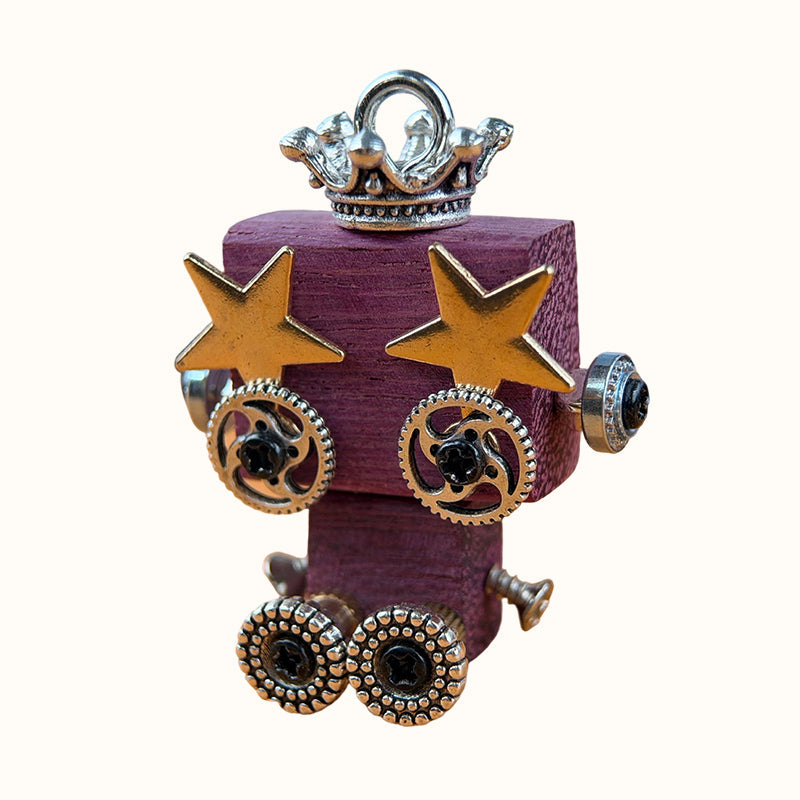 🤖 Handmade Original Cute Punk Robot Wooden Pendant