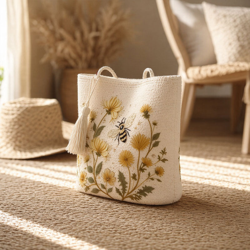 🔥Last Day 49% OFF-🐝 Handmade Crochet Bee Embroidered Tote Bag (✨2026 Limited Edition)