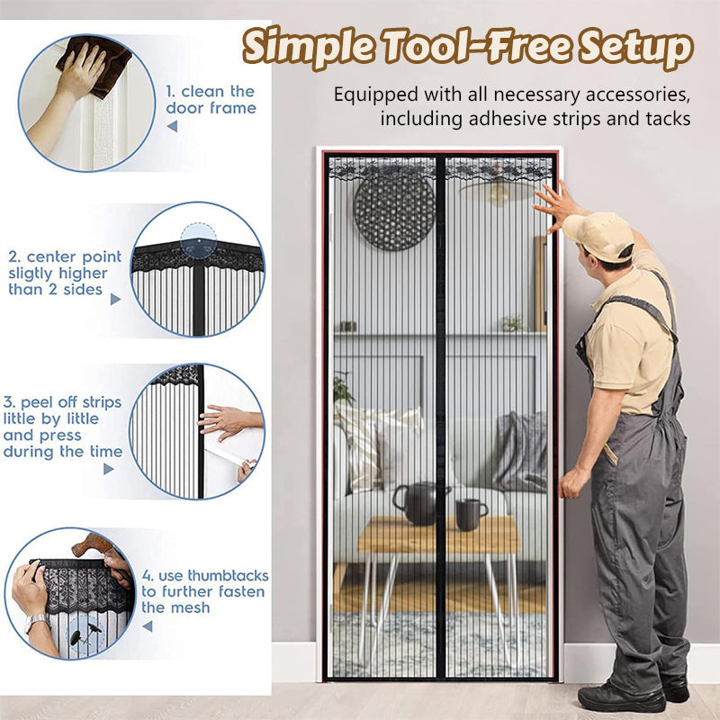 🦟 Keep pests out—installs in 2 minutes! The magnetic mesh door curtain! 🚪 Walk right in—it closes automatically! ✨
