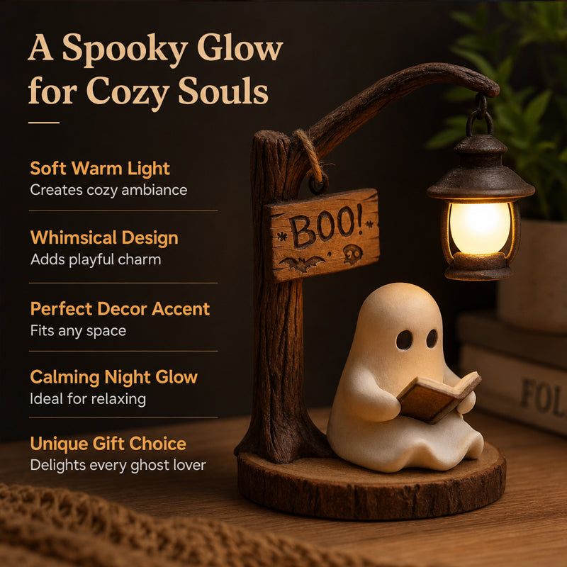 🔮Halloween Ghost Reading Lamp | Spooky & Cozy Tabletop Decor Figurine with Lantern Night Light