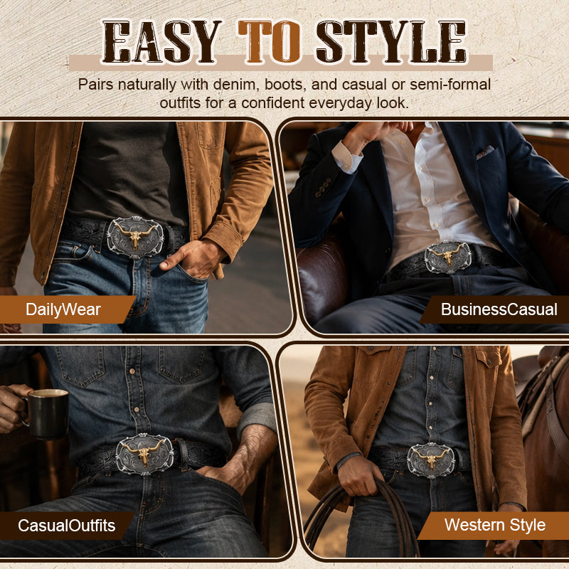 🤠🐂 Vintage Western Cowboy Bull Head Belt – a rugged statement piece for your everyday style
