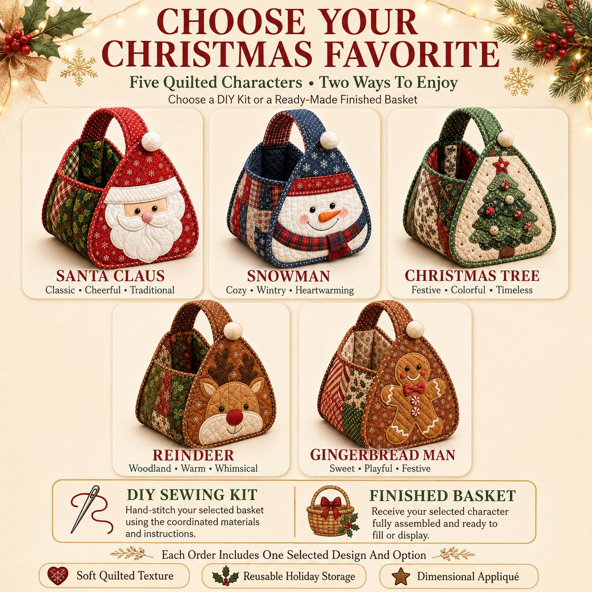 🎄 Christmas Quilted Carry Basket-Choose DIY Kit or Finished Basket for ultimate holiday cheer! ✨🧵