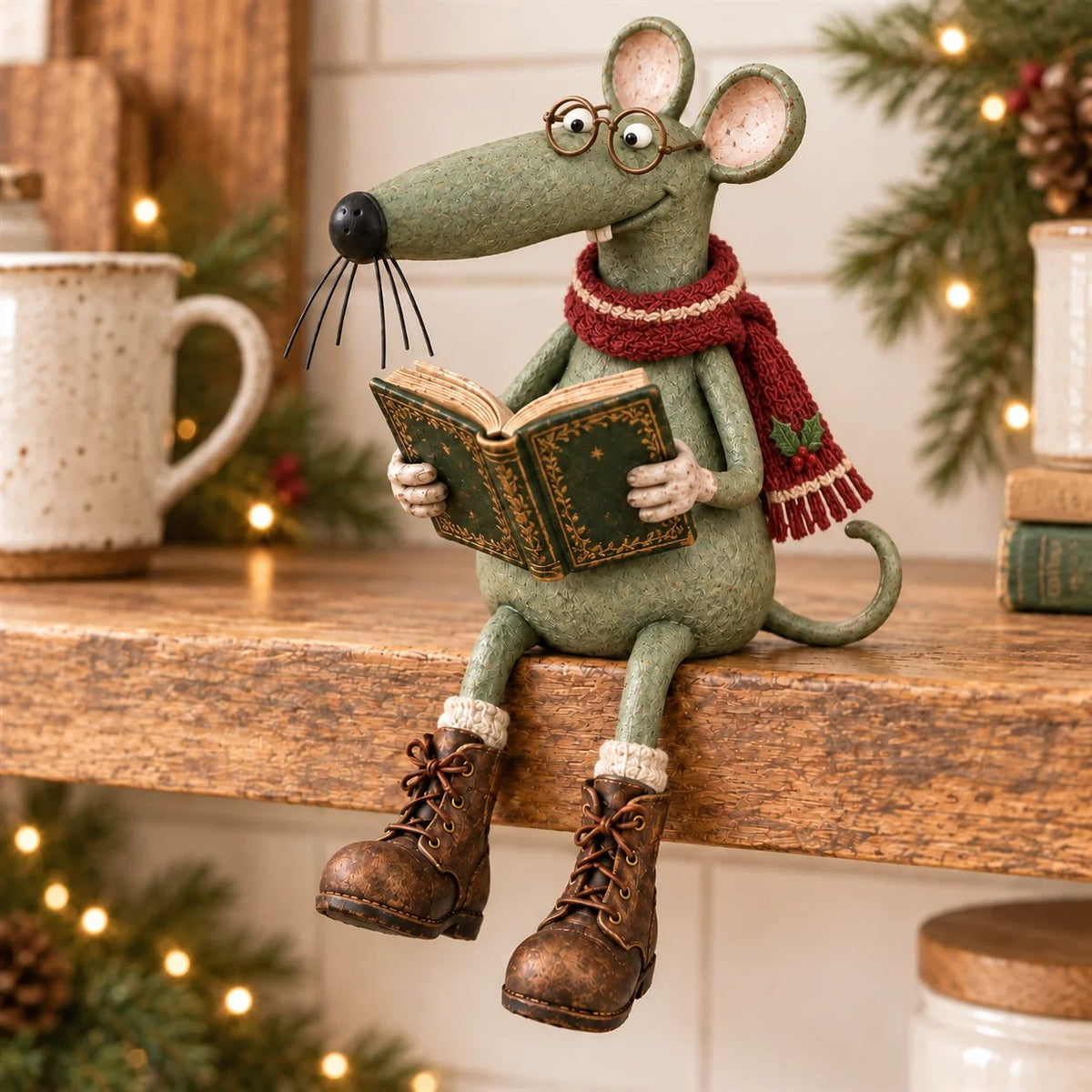 🐭📚 Whimsical Reading Mouse Shelf Sitter – a little reader for your bookshelf