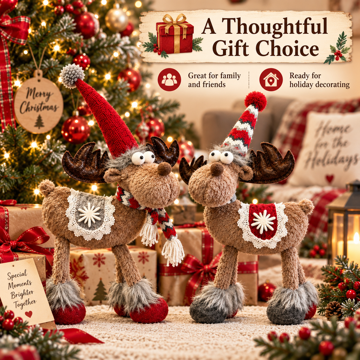 🦌🎄 Christmas Moose Figurines--a whimsical pair for cosy holiday décor