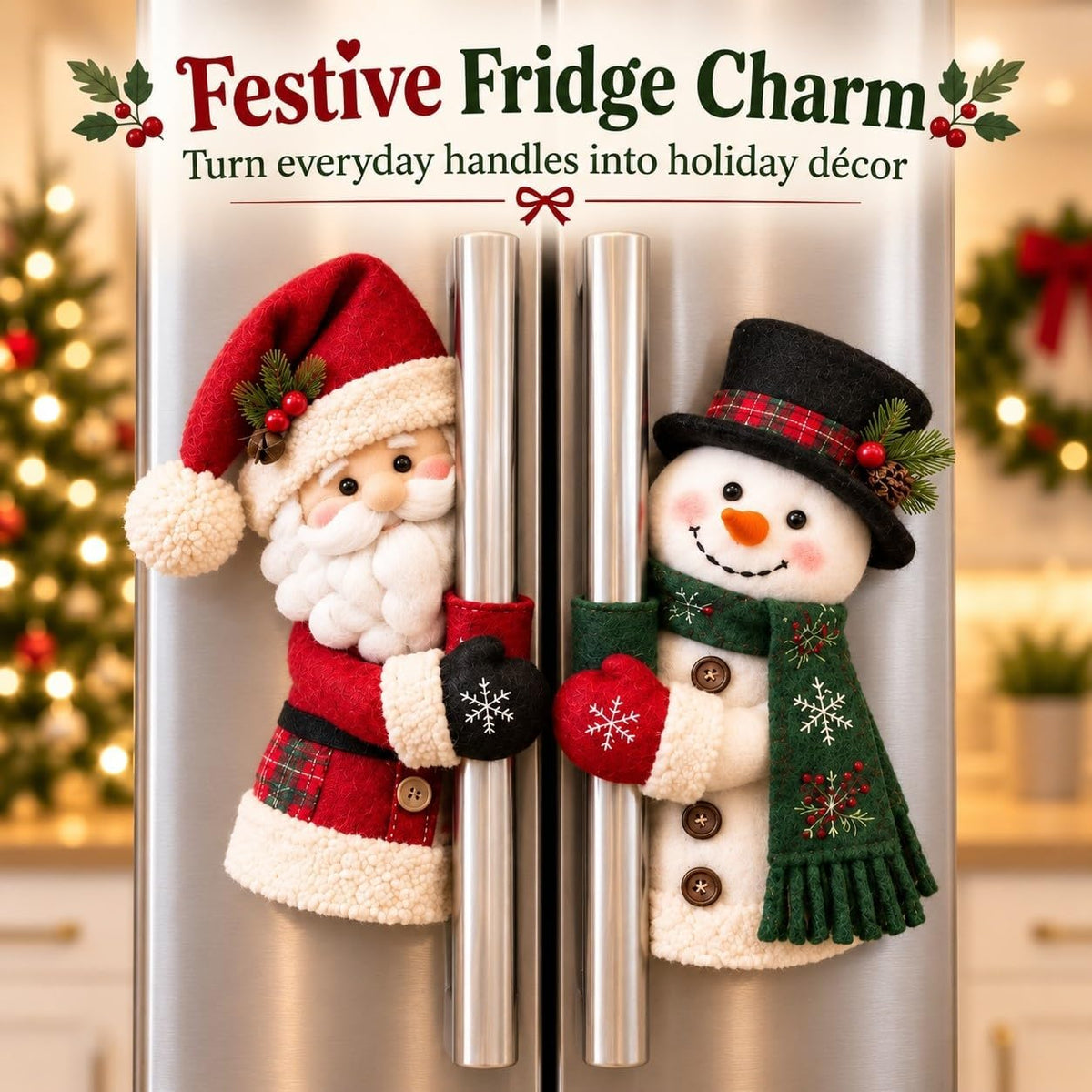 🎅⛄ Christmas Santa and Snowman Fridge Handle Covers--Fluffy Holiday Charm for Your Kitchen