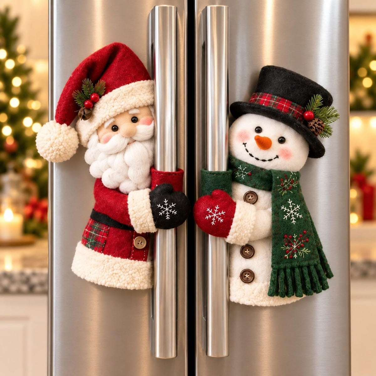🎅⛄ Christmas Santa and Snowman Fridge Handle Covers--Fluffy Holiday Charm for Your Kitchen