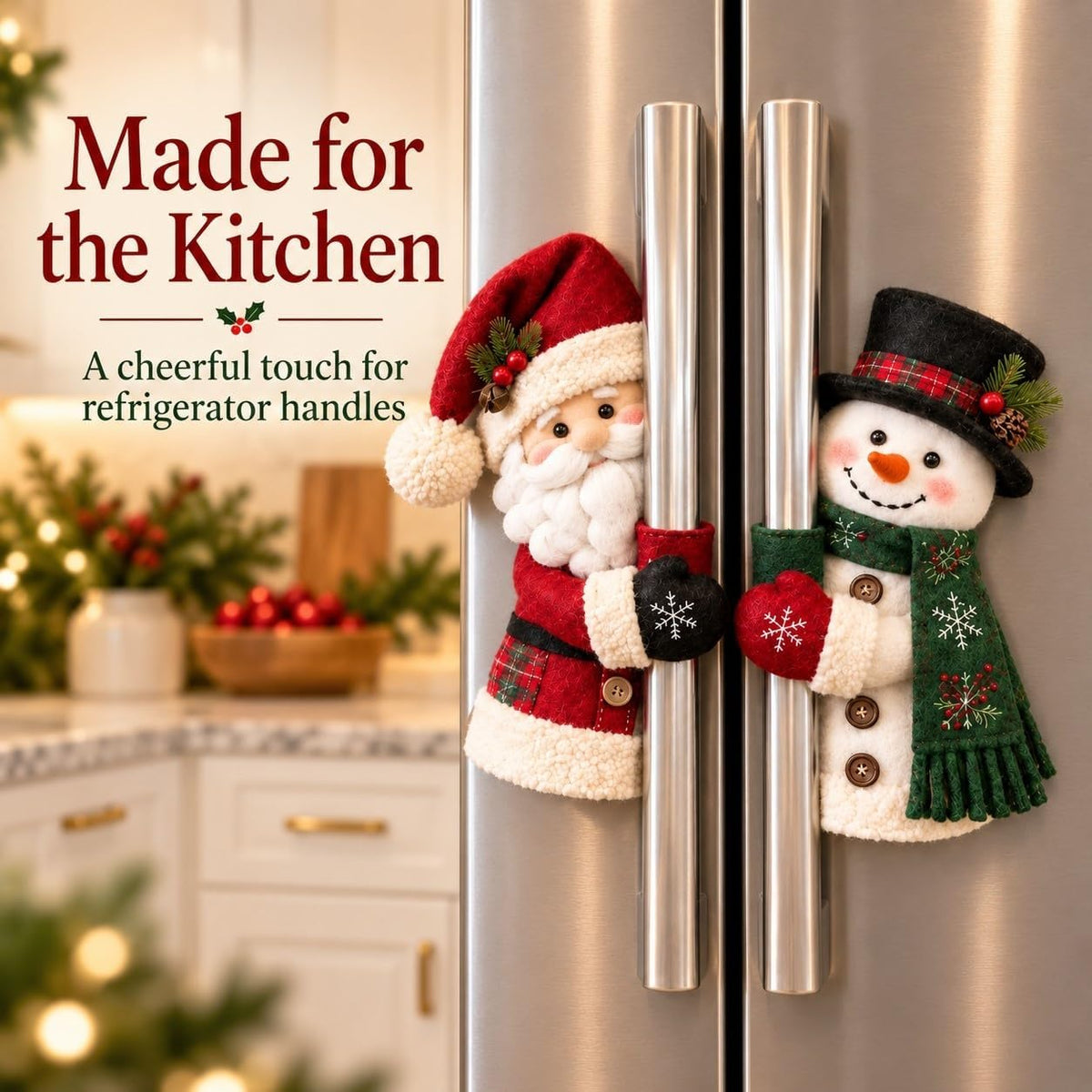 🎅⛄ Christmas Santa and Snowman Fridge Handle Covers--Fluffy Holiday Charm for Your Kitchen
