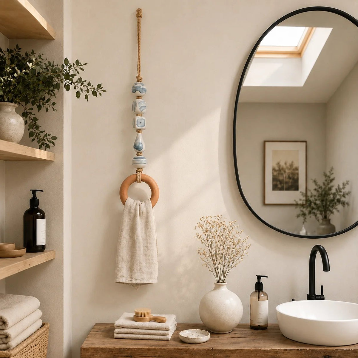🧺🌿Decorative Beaded Towel Hanger with Wooden Ring