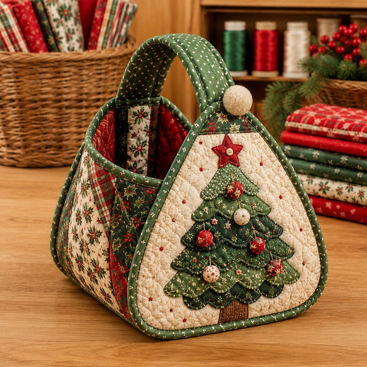 🎄 Christmas Quilted Carry Basket-Choose DIY Kit or Finished Basket for ultimate holiday cheer! ✨🧵