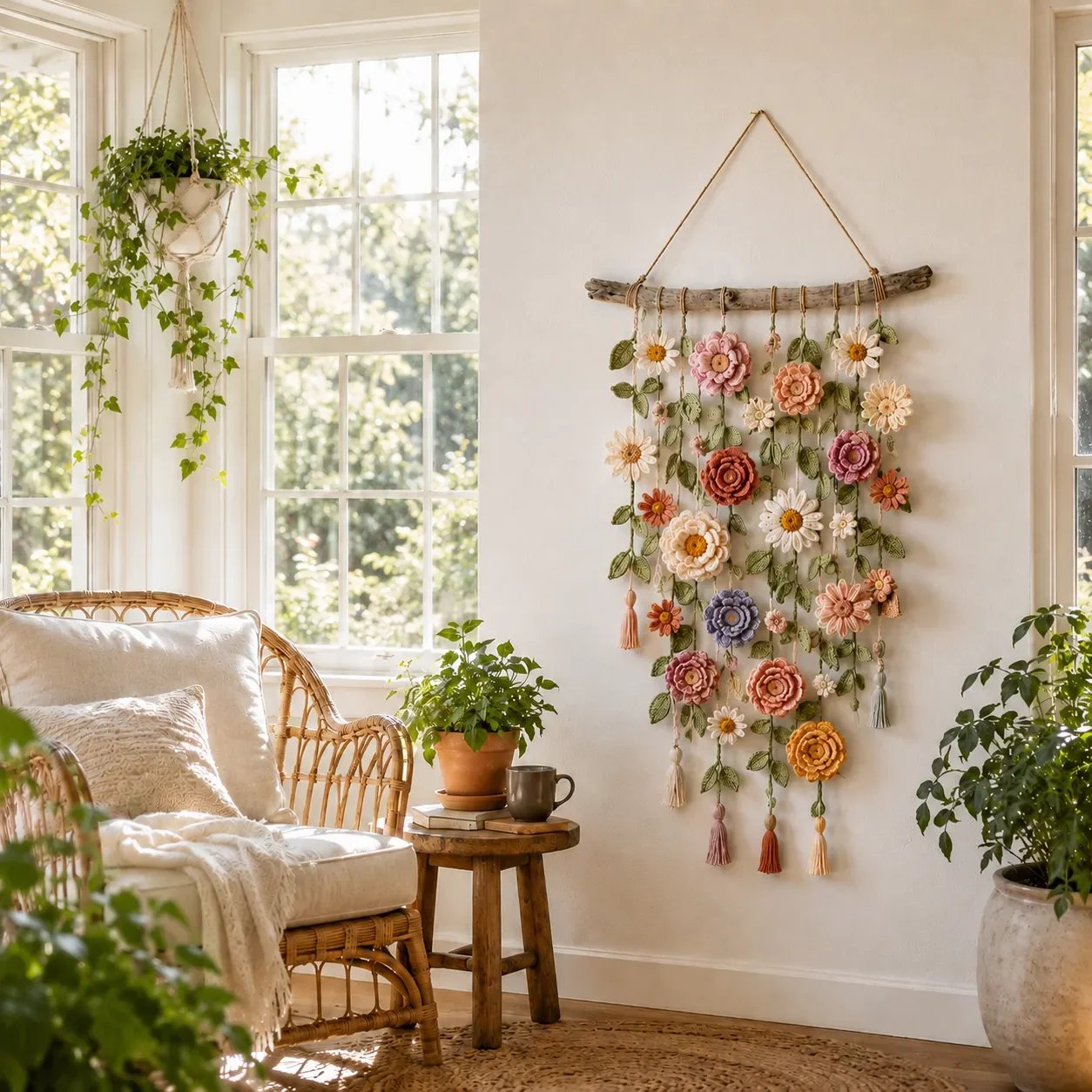 🌸Boho Crochet Flower Wall Hanging Decor✨