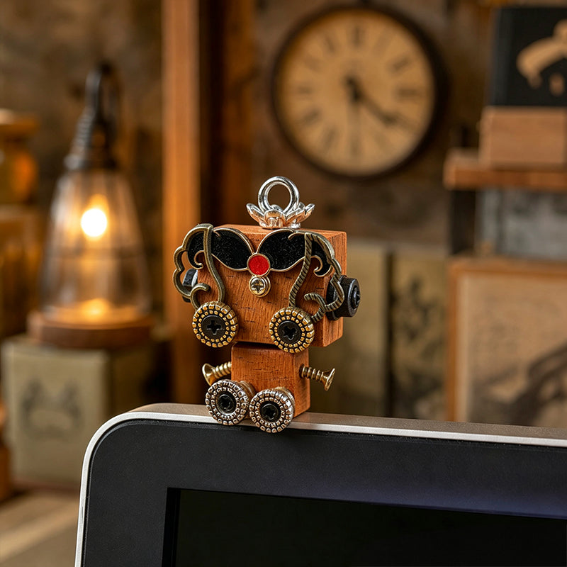🤖 Handmade Original Cute Punk Robot Wooden Pendant