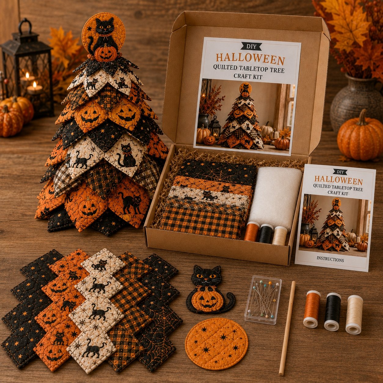 🎃🧵 DIY Halloween Quilted Fabric Tree Kit – Festive Halloween Countdown! 🎃✨