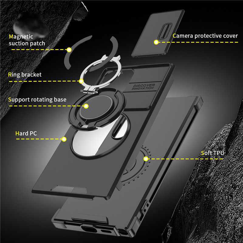 Galaxy S Series Shock-Resistant Case 🛡️ Sliding Camera Cover & 360° Ring Stand 🧲 Magnetic Moun