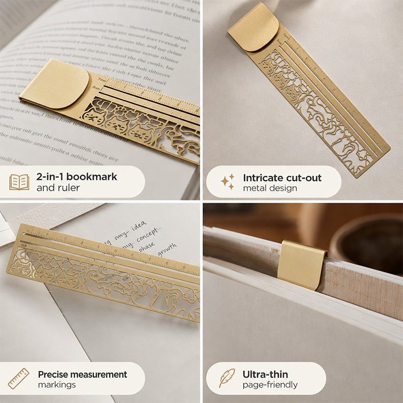 🐱 The Ultimate Elegant 2-in-1 Tool For Bookworms! ✨Cat Template Multi-functional Bookmark Ruler