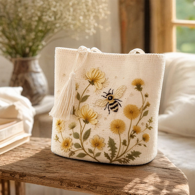 🔥Last Day 49% OFF-🐝 Handmade Crochet Bee Embroidered Tote Bag (✨2026 Limited Edition)