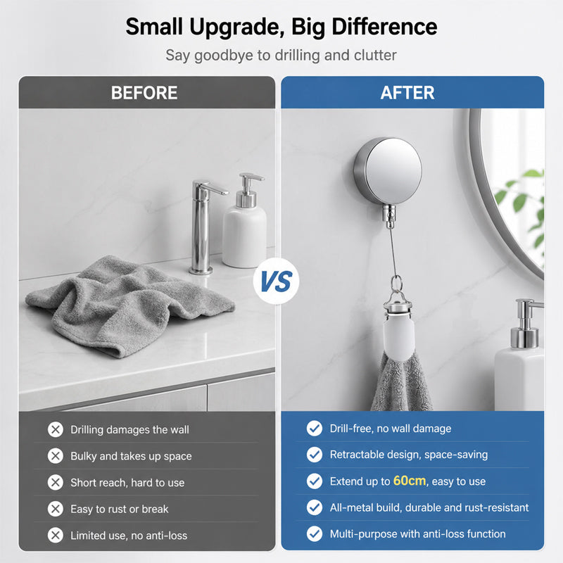 🛁 Retractable Adhesive Towel Clip — Keep Your Towels Handy & Off the Floor! ✨🧻
