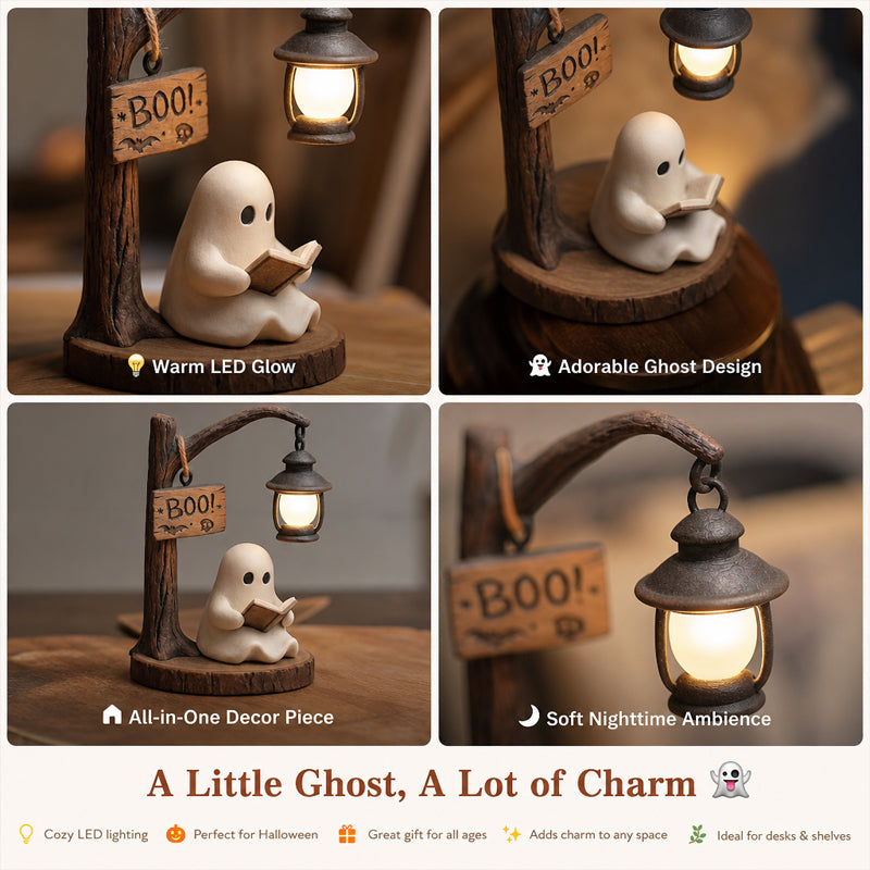 🔮Halloween Ghost Reading Lamp | Spooky & Cozy Tabletop Decor Figurine with Lantern Night Light