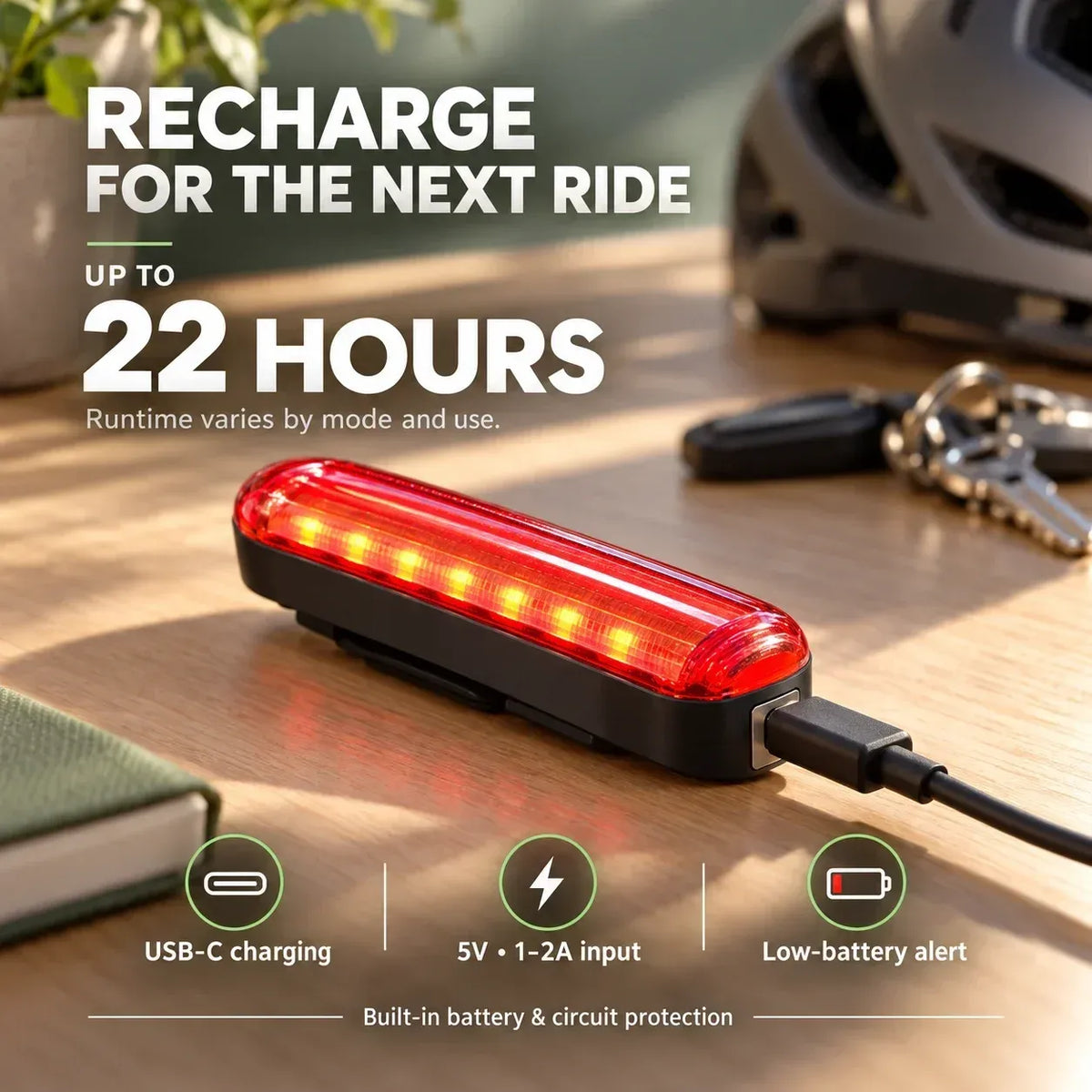 🚨 LED Bicycle Taillight with Smart Brake Sensing | Laser Safety Zone & 22H Battery Life (2 Mounts Included)