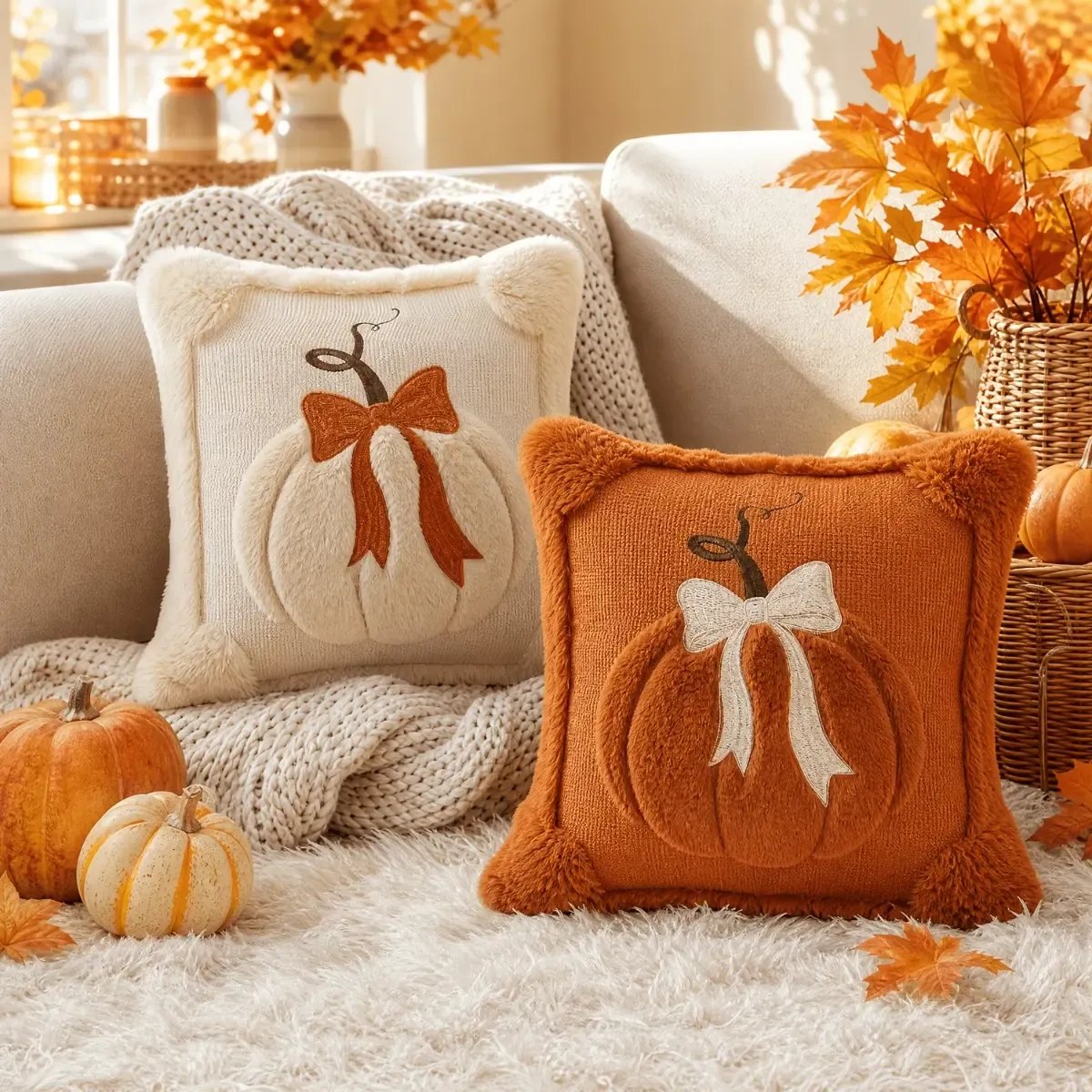 🎃3D Jacquard Pumpkin Pillow Covers – Instant Autumn Charm for Your Home! 🎃✨