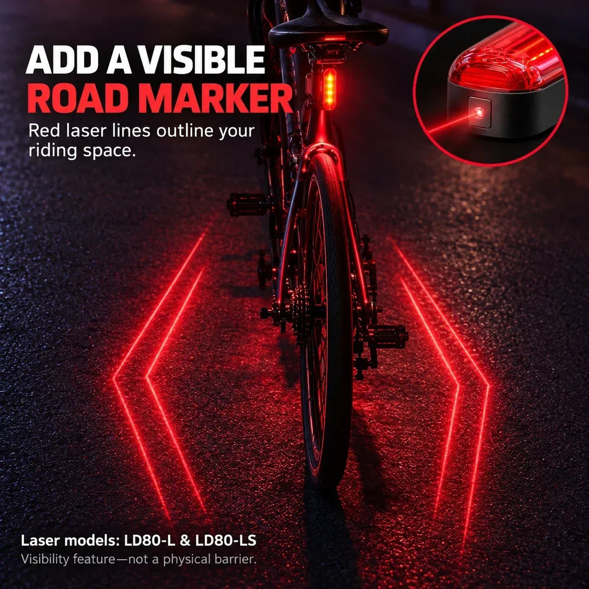 🚨 LED Bicycle Taillight with Smart Brake Sensing | Laser Safety Zone & 22H Battery Life (2 Mounts Included)