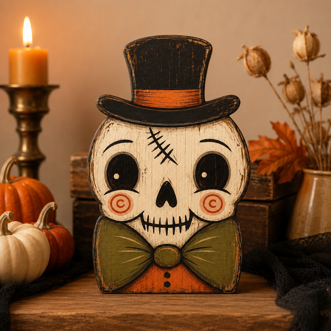 🎃 Vintage Wooden Halloween Figurines — Add Retro Nostalgic Charm to Your Tabletop! 🍂