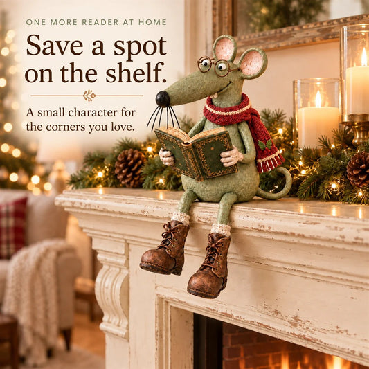 🐭📚 Whimsical Reading Mouse Shelf Sitter – a little reader for your bookshelf