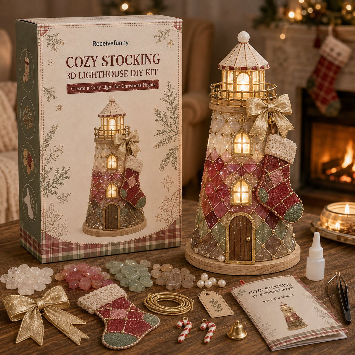🎄 DIY Lighted Christmas Sea Glass-Style Lighthouse Kit — Create your own glowing holiday magic! ✨🕯️