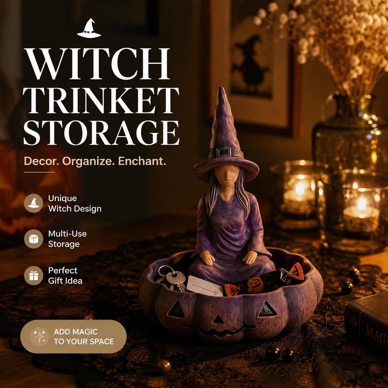 🧙 Witch Pumpkin Storage Tray - Resin Halloween decorations