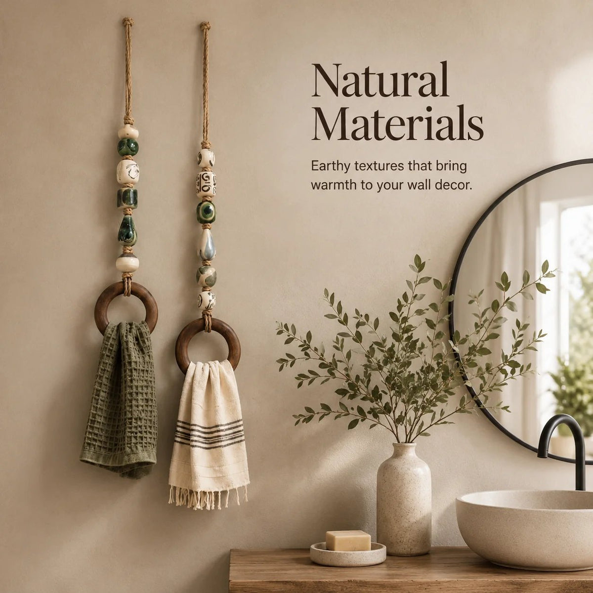 🧺🌿Decorative Beaded Towel Hanger with Wooden Ring