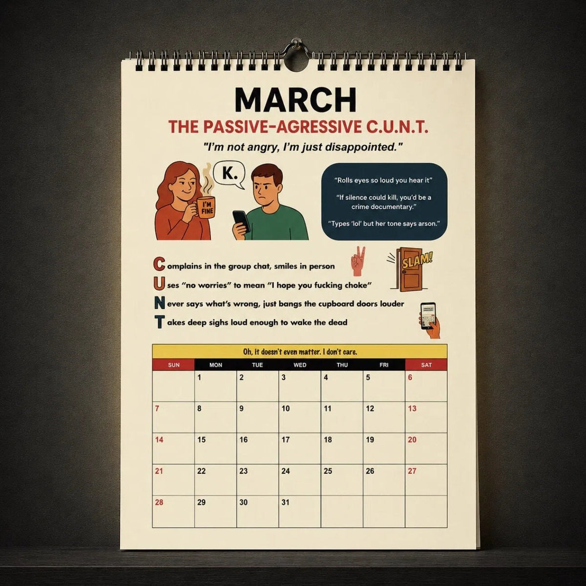 📅😂 2027 "C.U.N.T." Wall Calendar — 365 days of brutal honesty and unfiltered laughs