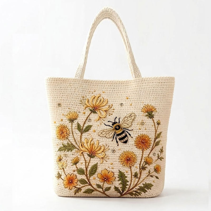 🔥Last Day 49% OFF-🐝 Handmade Crochet Bee Embroidered Tote Bag (✨2026 Limited Edition)