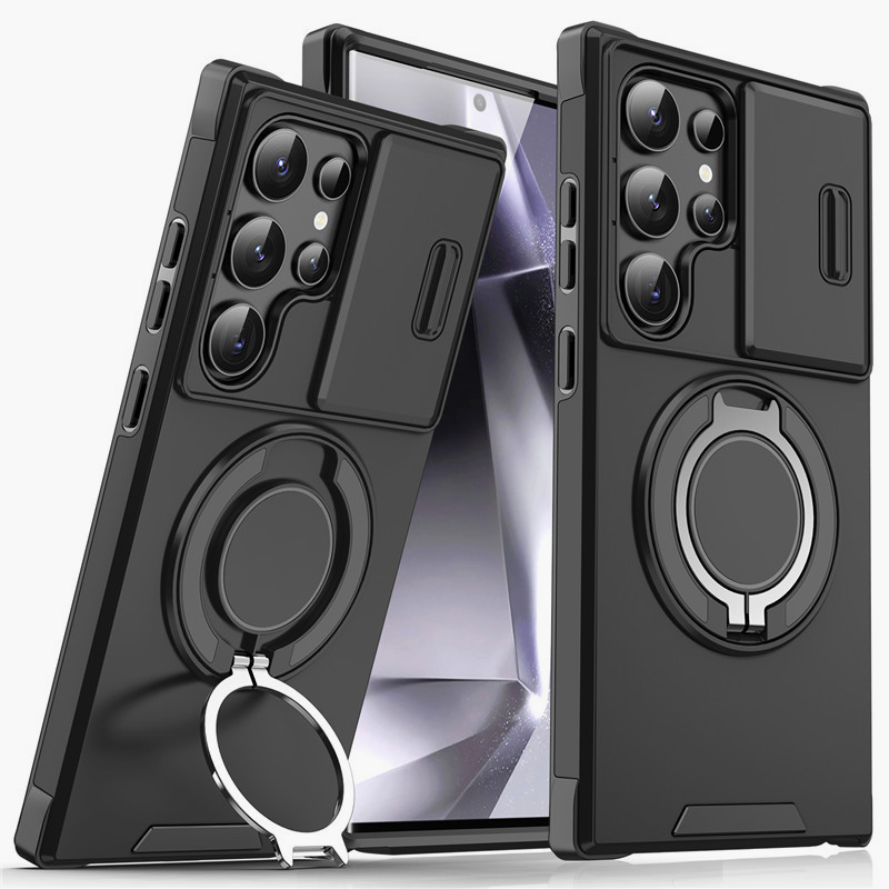 Galaxy S Series Shock-Resistant Case 🛡️ Sliding Camera Cover & 360° Ring Stand 🧲 Magnetic Moun
