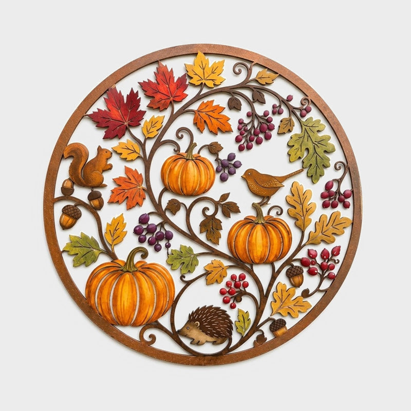 🍂🎃 Autumn Pumpkin & Animal Metal Sign — hang it up, and autumn arrives at your door