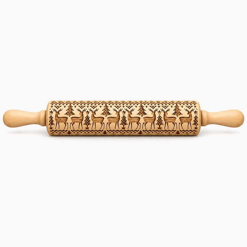 🎄🎨 Christmas Reindeer & Gingerbread Embossed Rolling Pin — roll once, and your biscuits come out patterned and festive